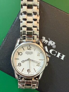 Coach Silver-Tone Bracelet Watch with White Dial